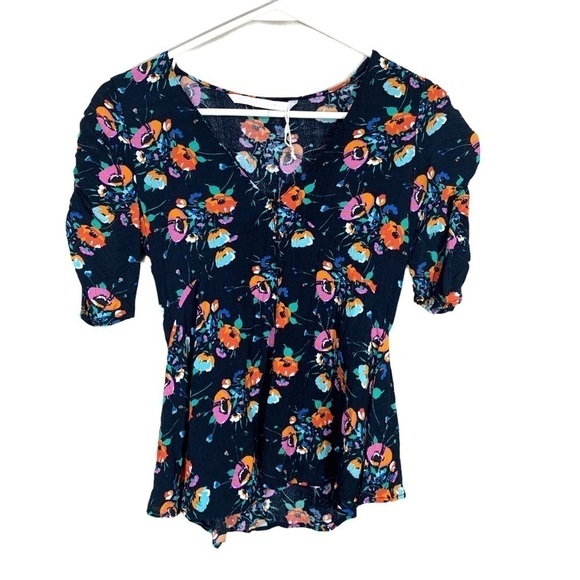 Zara Trafaluc Floral Ruched Sleeve Baby Doll Top Size Extra Small - Picture 5 of 15